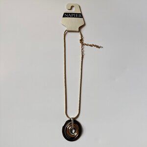 Multi-Tone Circle Pendant Necklace with Gold-tone Chain